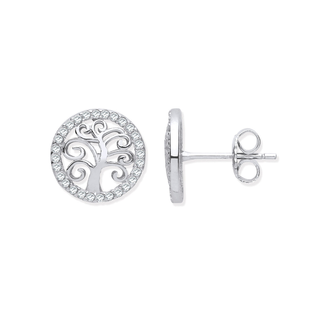 Silver Tree of Life Cubic Zirconia Stud Earrings