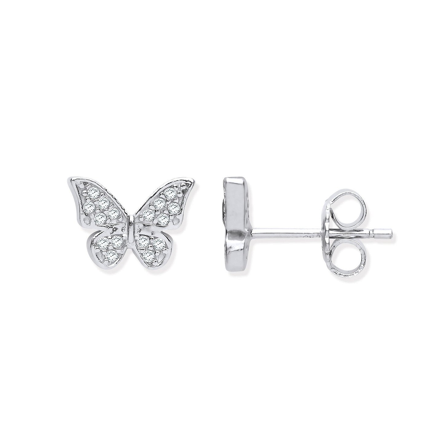 Silver Cubic Zirconia Butterfly Stud Earrings - Fine Ring - Certified Authentic - Swiss Made – Luxury Jewellery by Imp