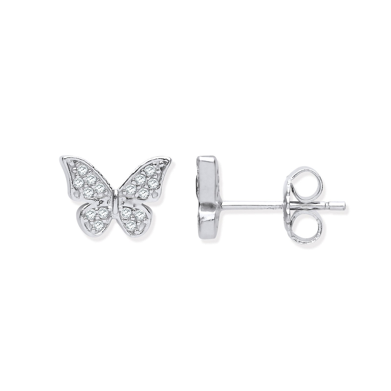 Silver Cubic Zirconia Butterfly Stud Earrings - Fine Ring - Certified Authentic - Swiss Made – Luxury Jewellery by Imp