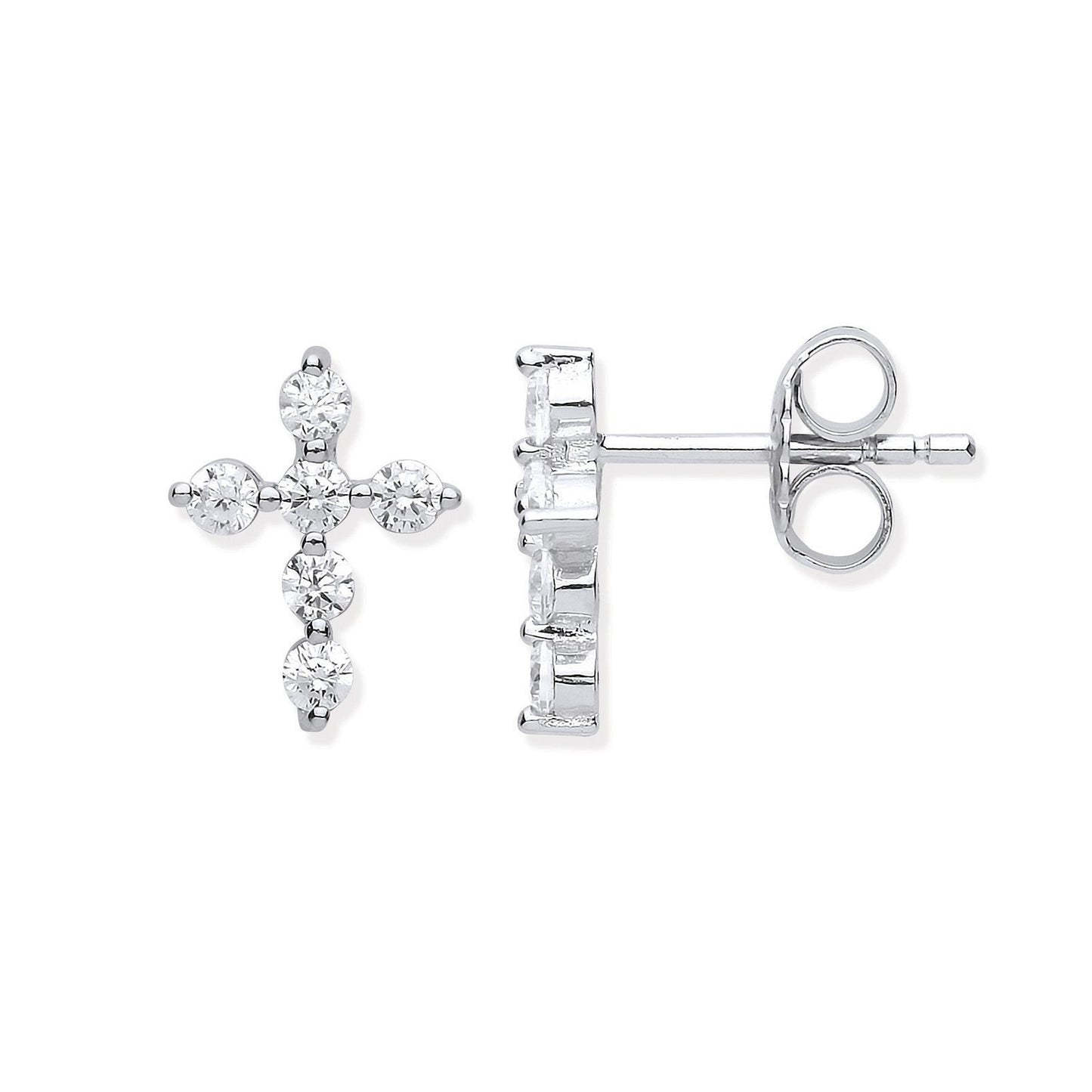 Silver Cubic Zirconia Small Cross Stud Earrings - Fine Ring - Certified Authentic - Swiss Mad – Luxury Jewellery by Im