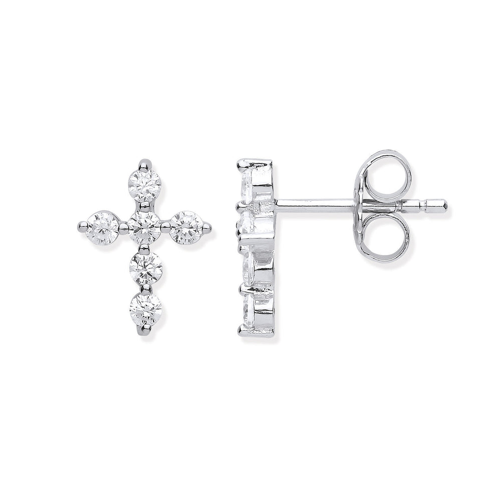 Silver Cubic Zirconia Small Cross Stud Earrings – product view