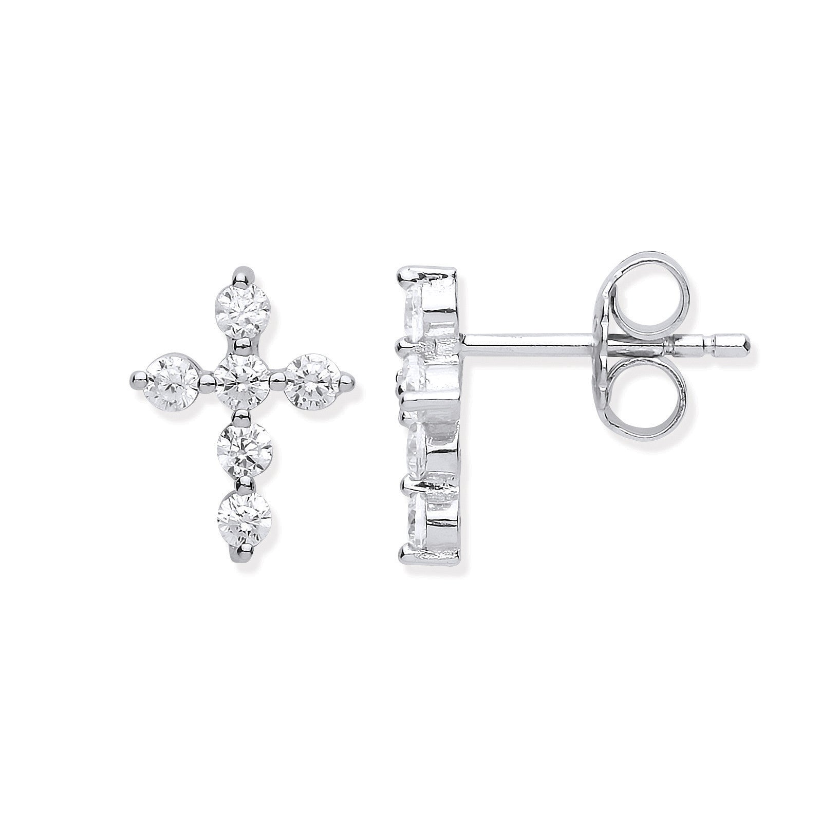 Silver Cubic Zirconia Small Cross Stud Earrings