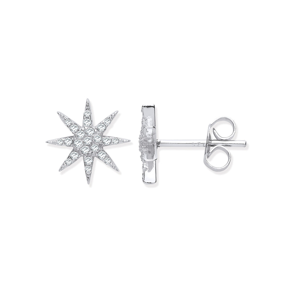 Silver Starburst Cubic Zirconia Studs