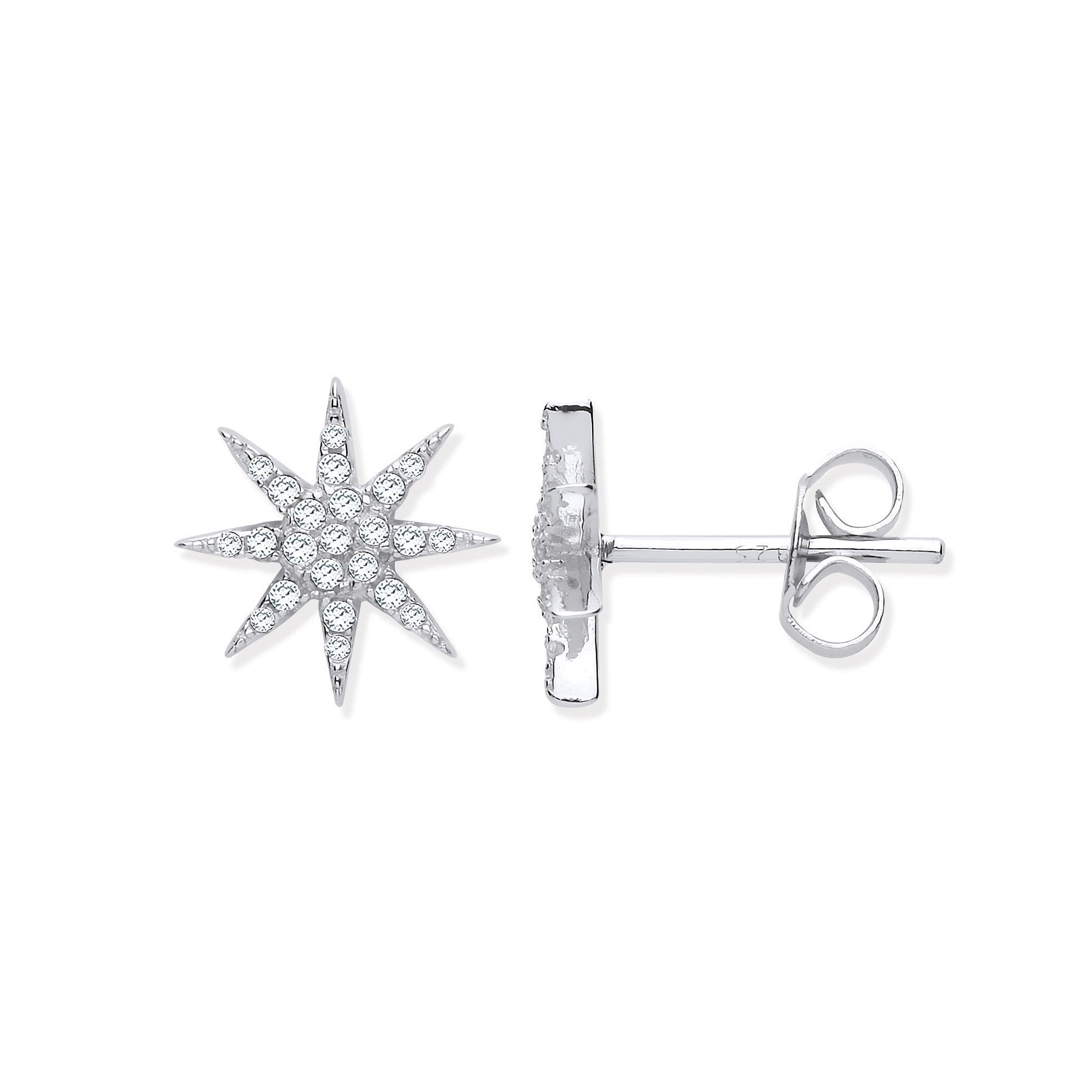 Silver Starburst Cubic Zirconia Studs
