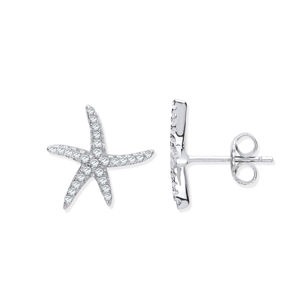 Silver Starfish Cubic Zirconia Studs