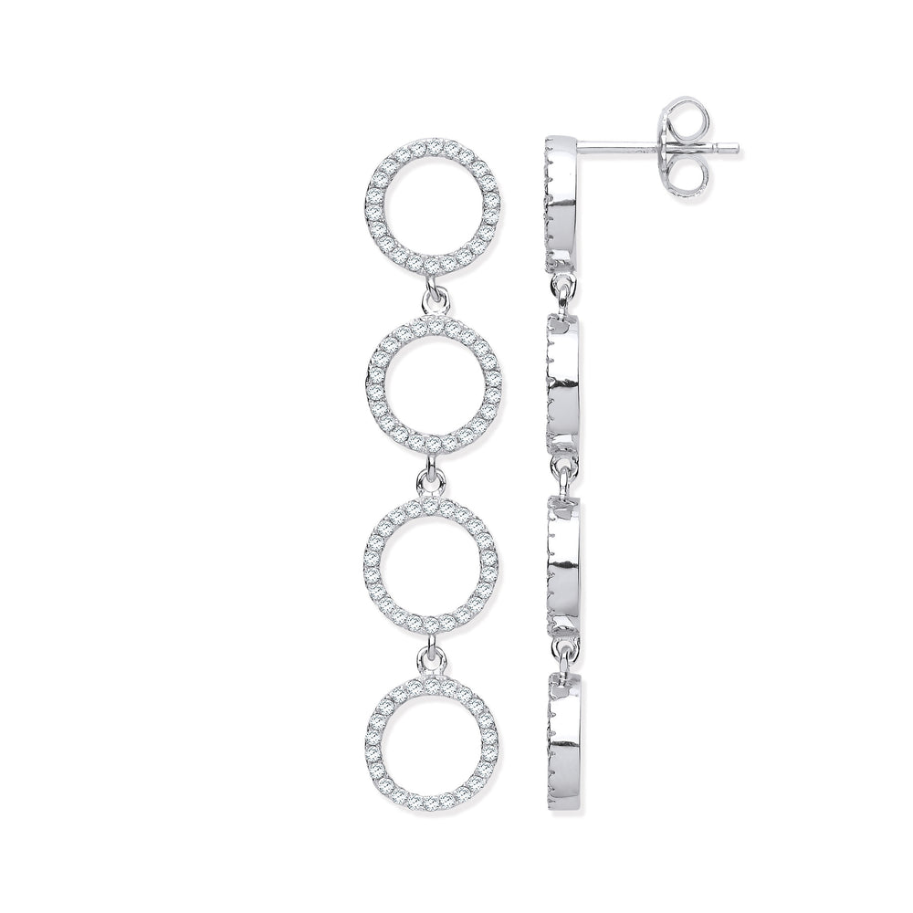 Silver Cubic Zirconia Circle of Life Long Drop Earrings