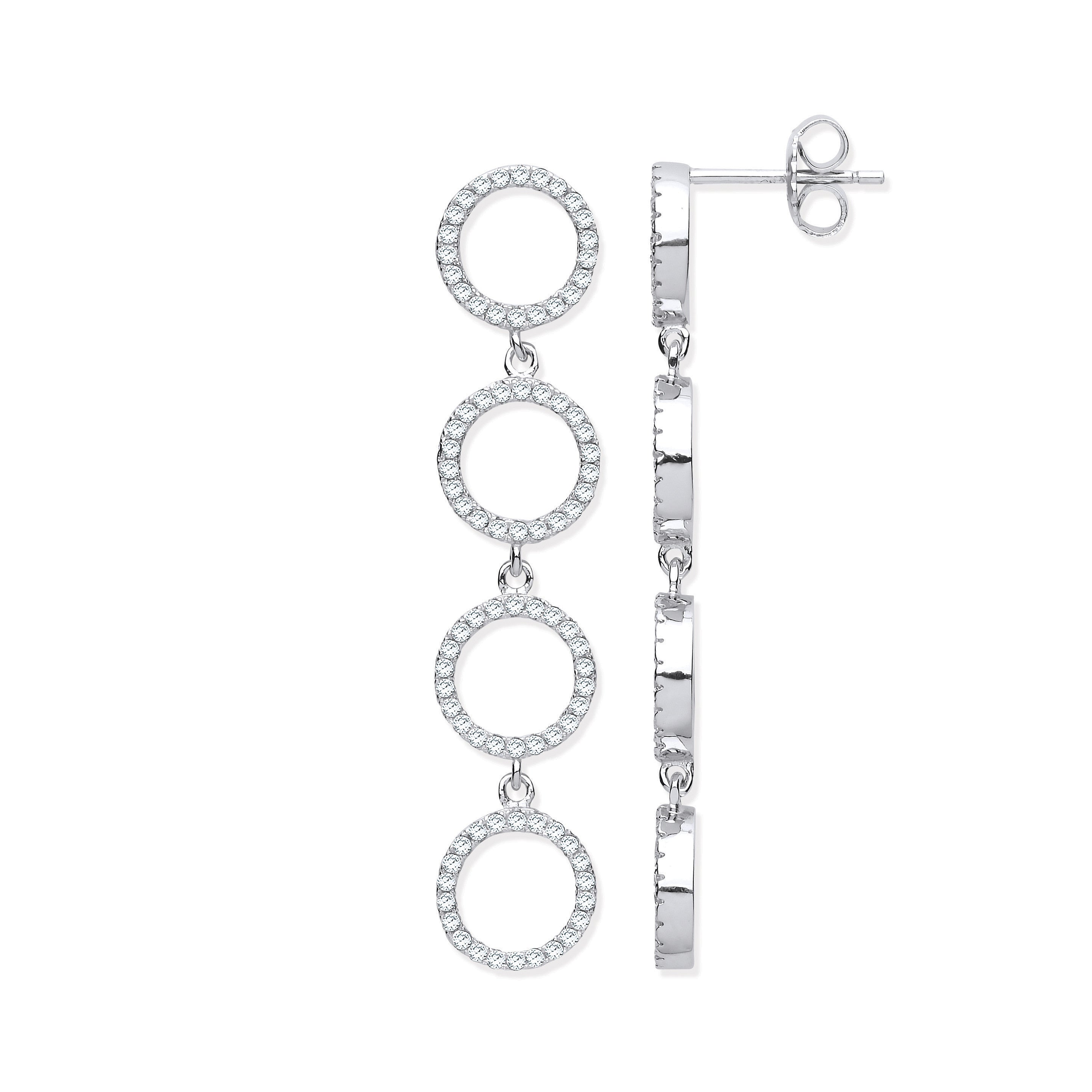 Silver Cubic Zirconia Circle of Life Long Drop Earrings