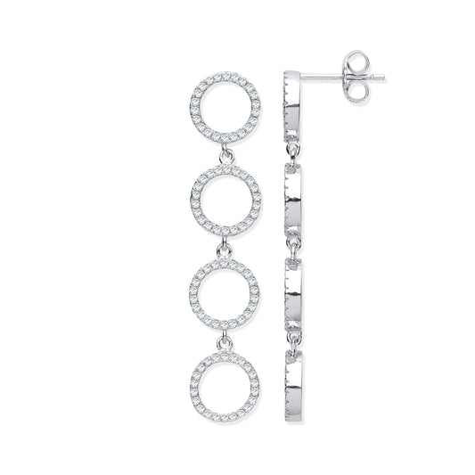 Silver Cubic Zirconia Circle of Life Long Drop Earrings