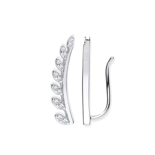 Silver Cubic Zirconia Half Leaf Earcuff, Crawler, Earrings