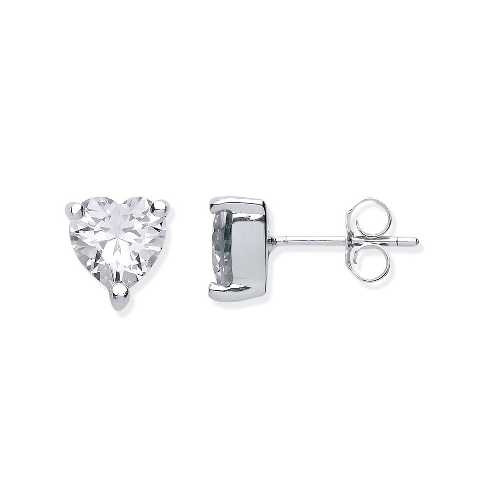 Silver Heart Cut Cubic Zirconia Stud Earrings