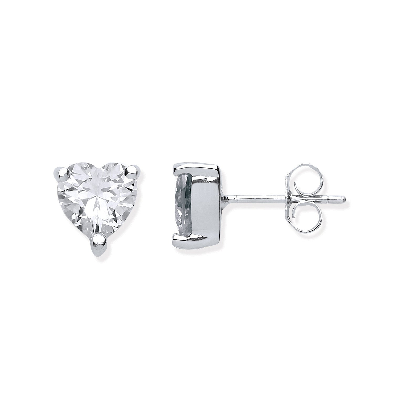 Silver Heart Cut Cubic Zirconia Stud Earrings