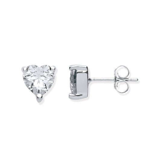 Silver Heart Cut Cubic Zirconia Stud Earrings