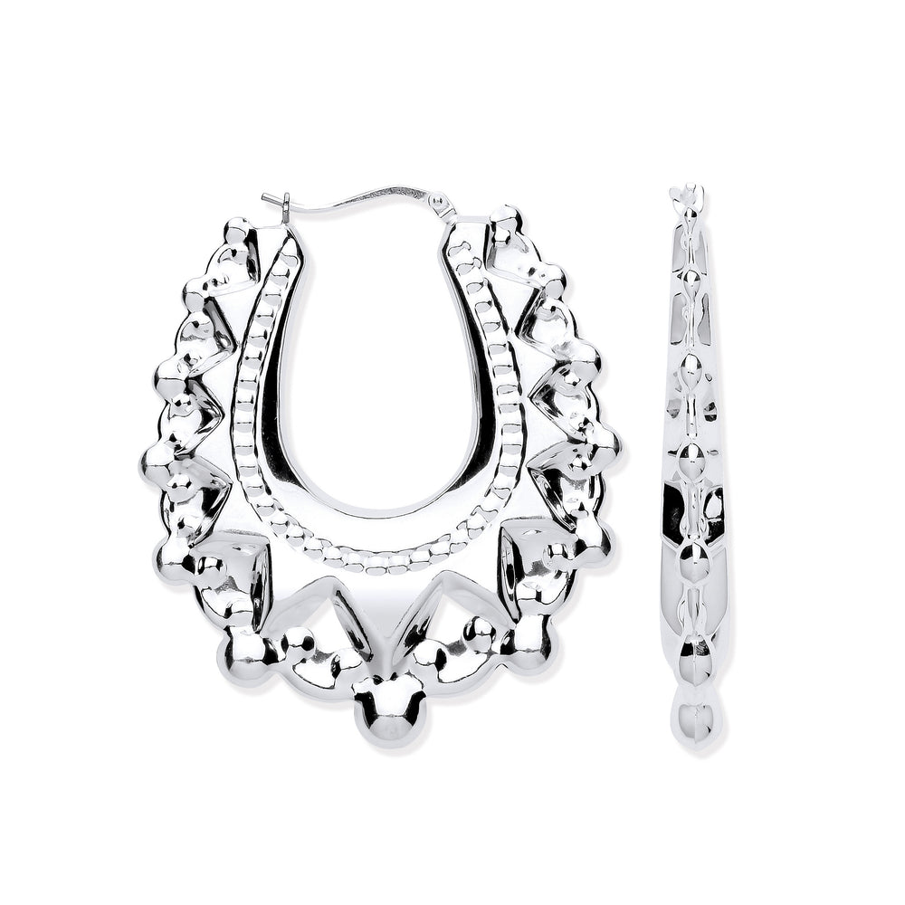 Silver Embossed Hinged Large Oval Creoles – product view