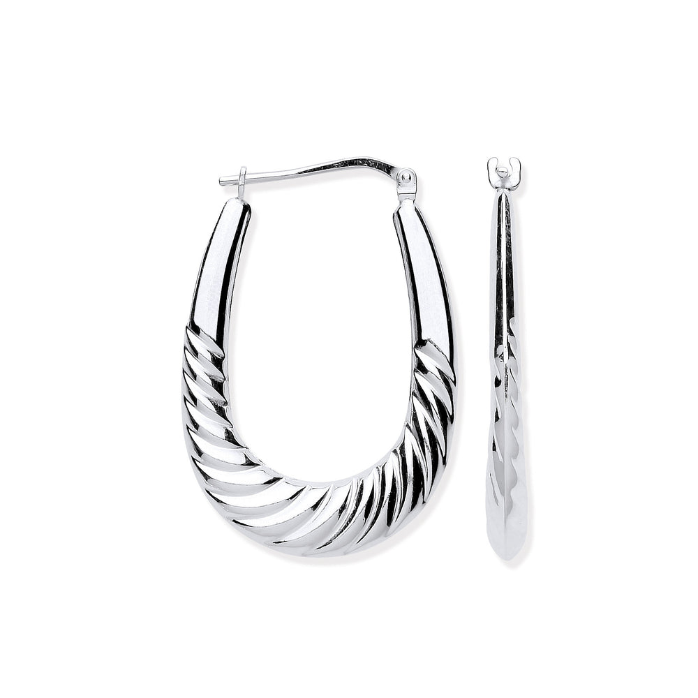 Silver Twisted Ridge Oval Creoles – product view
