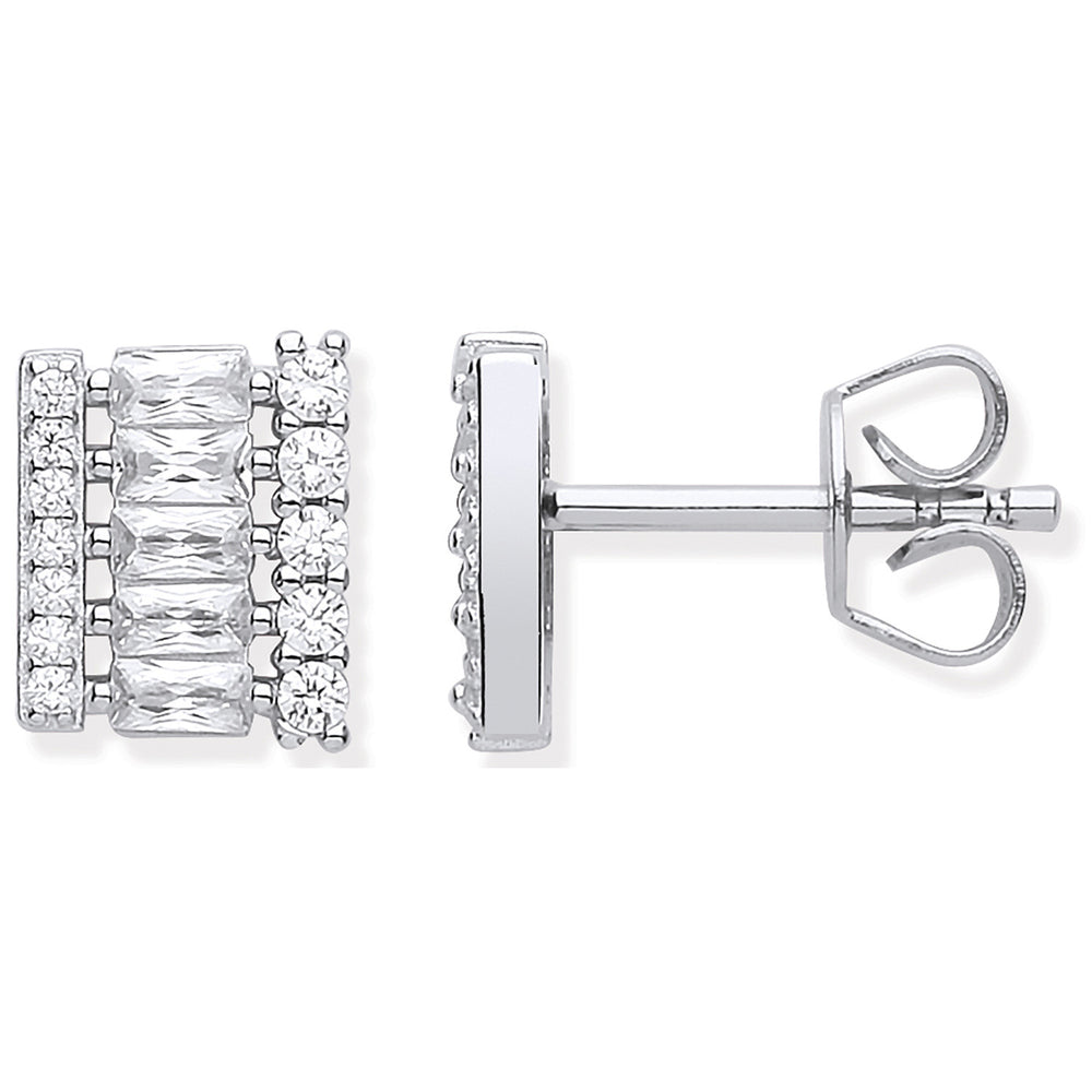 Silver Asymmetric Cubic Zirconia Stud Earrings – product view