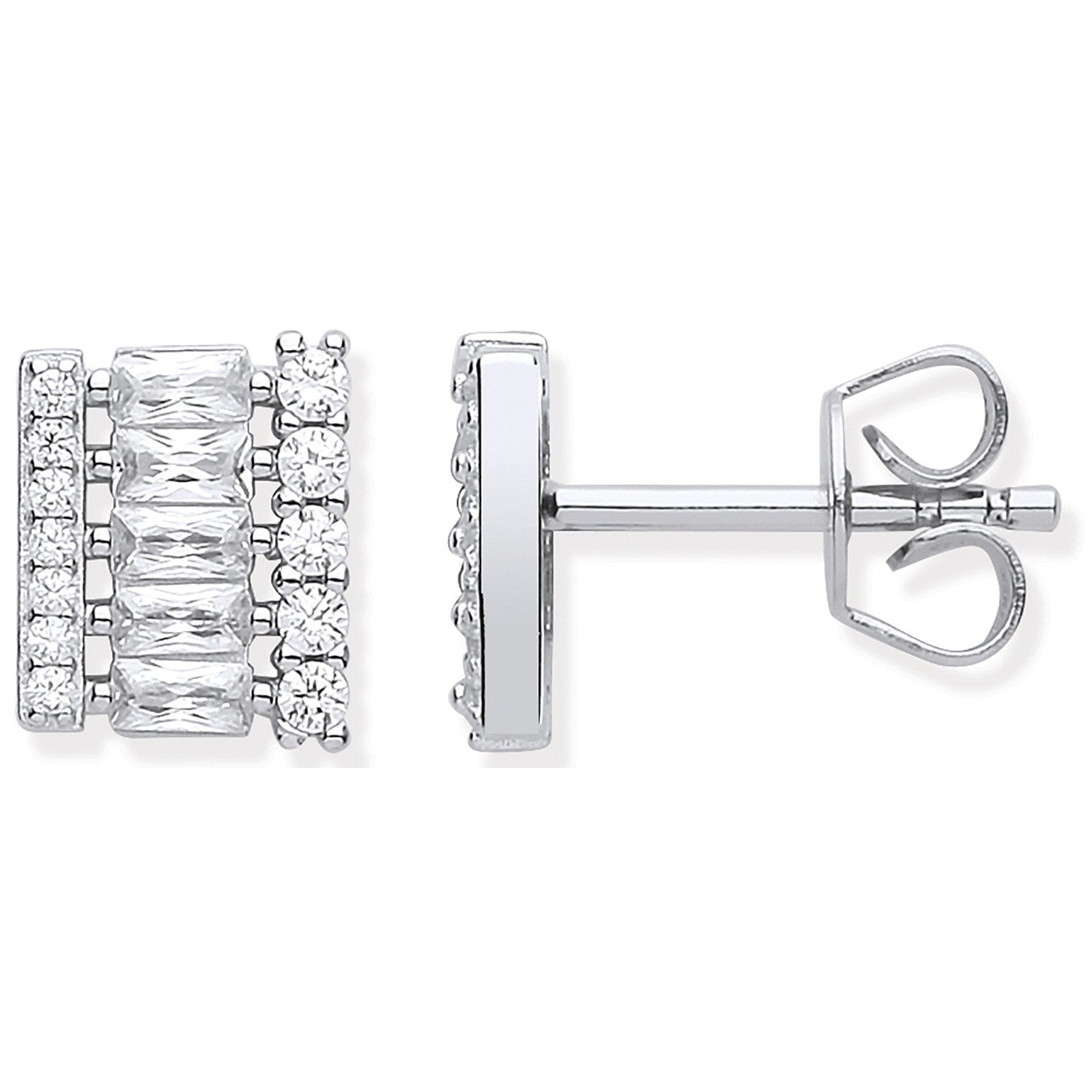 Silver Asymmetric Cubic Zirconia Stud Earrings