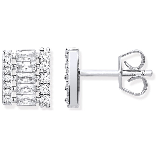 Silver Asymmetric Cubic Zirconia Stud Earrings