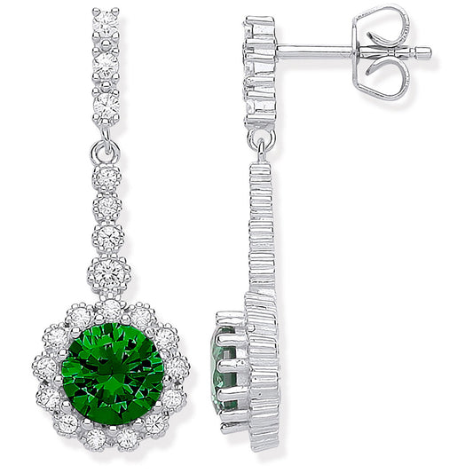 Silver Round Green Cubic Zirconia Long Drop Earrings - Fine Ring - Certified Authentic – Luxury Jewellery by Imperial