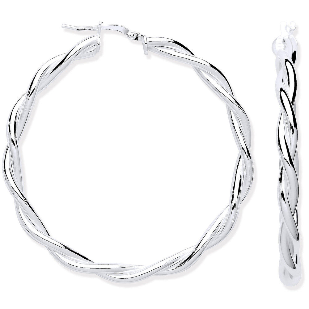 Silver Twist Hoop 40mm Earrings – product view