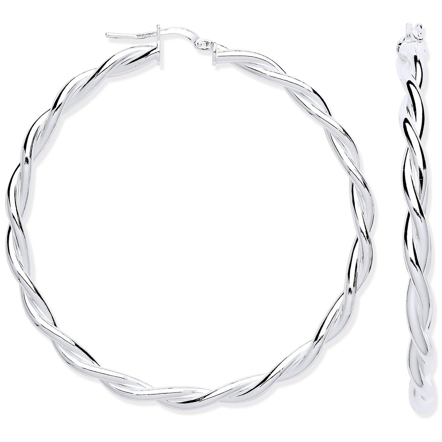 Silver Twist Hoop 50mm Earrings - Fine Ring - Certified Authentic - Swiss Made - UK Stock – Luxury Jewellery by Imperi