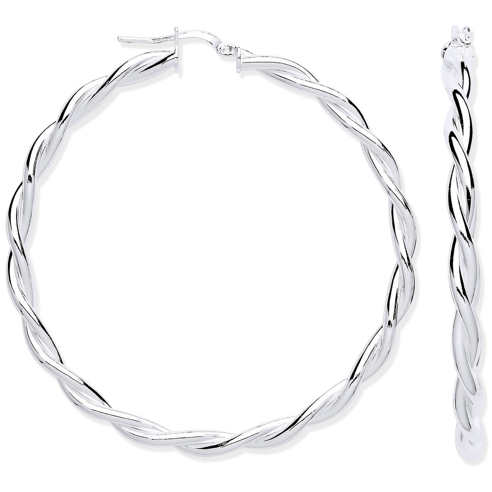 Silver Twist Hoop 50mm Earrings