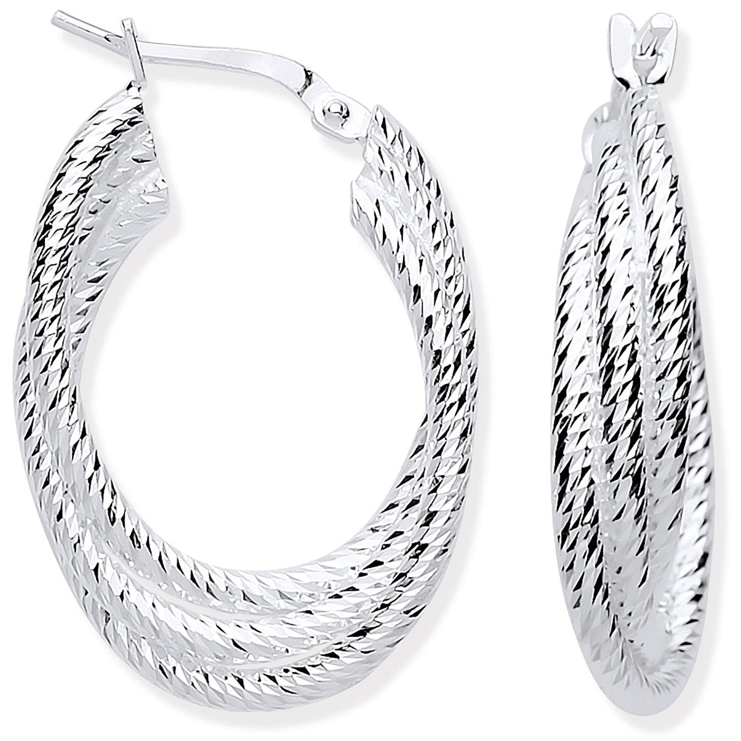 Silver Ribbed Oval 3 Row Hoop Earrings - Fine Ring - Certified Authentic - Swiss Made – Luxury Jewellery by Imperial T