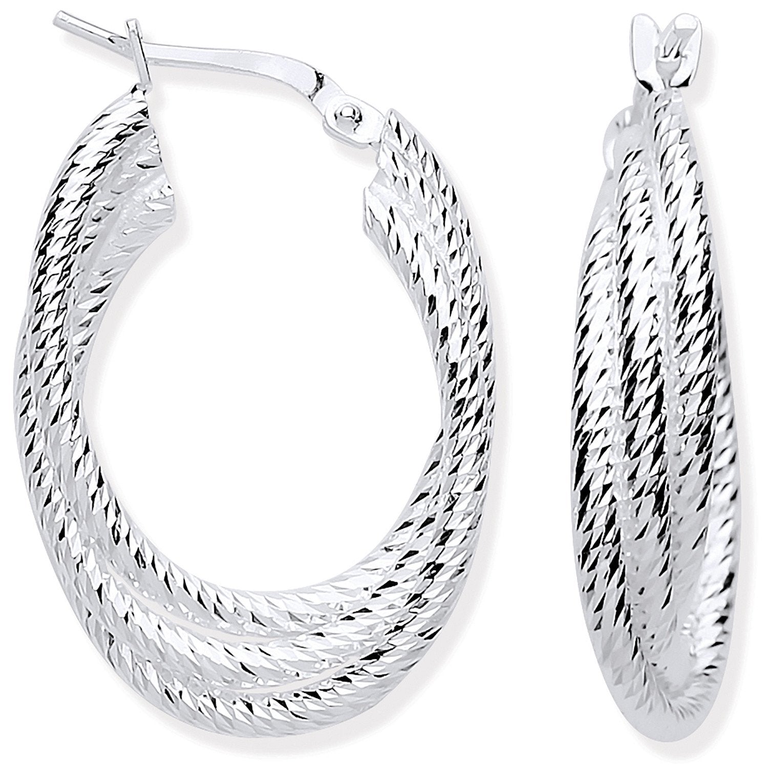 Silver Ribbed Oval 3 Row Hoop Earrings - Fine Ring - Certified Authentic - Swiss Made – Luxury Jewellery by Imperial T
