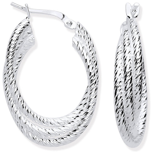 Silver Ribbed Oval 3 Row Hoop Earrings - Fine Ring - Certified Authentic - Swiss Made – Luxury Jewellery by Imperial T
