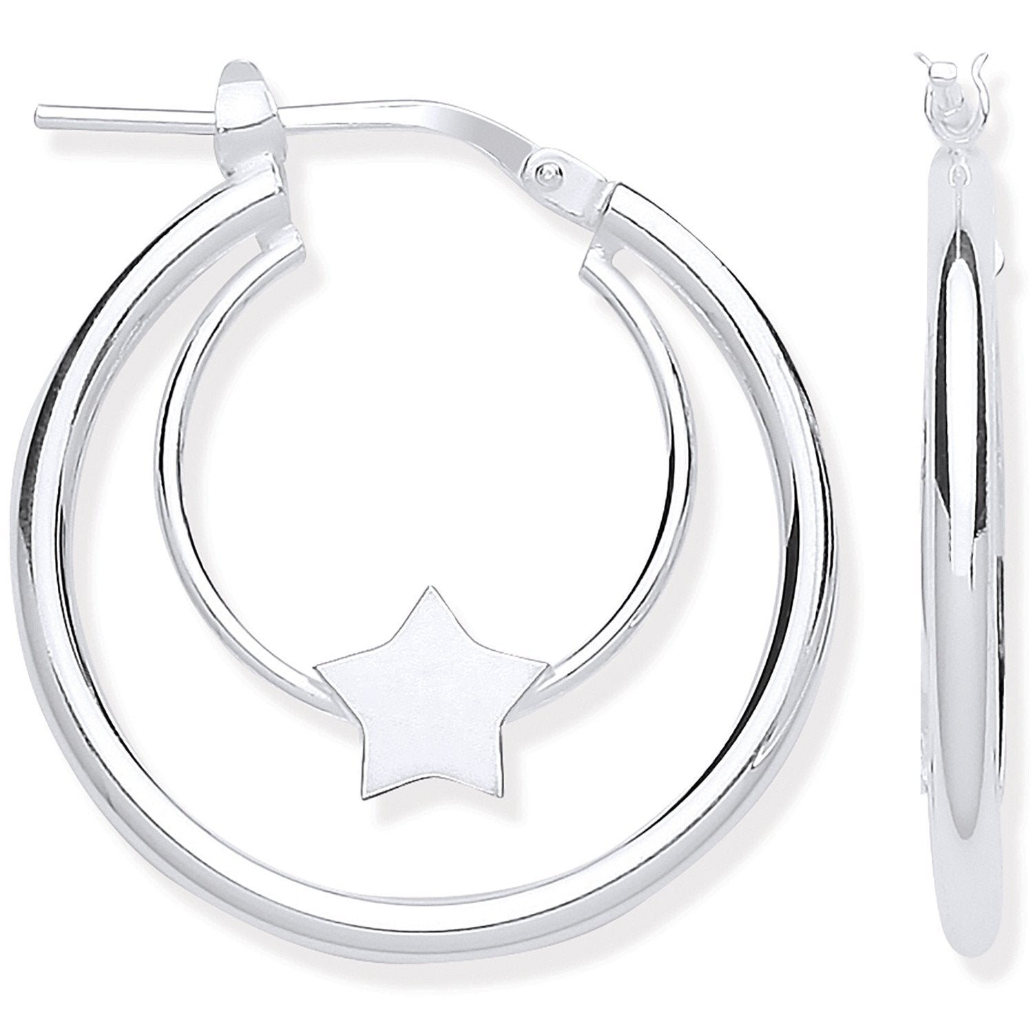 Silver Double Tube Star Hoop Earrings - Fine Ring - Certified Authentic - Swiss Made – Luxury Jewellery by Imperial Ti