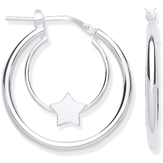Silver Double Tube Star Hoop Earrings - Fine Ring - Certified Authentic - Swiss Made – Luxury Jewellery by Imperial Ti