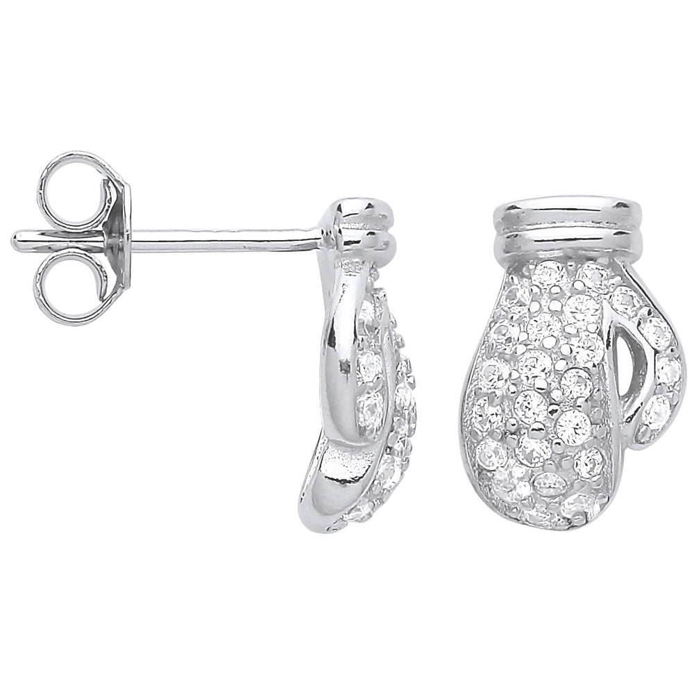 Silver Cubic Zirconia Boxing Gloves Stud Earrings