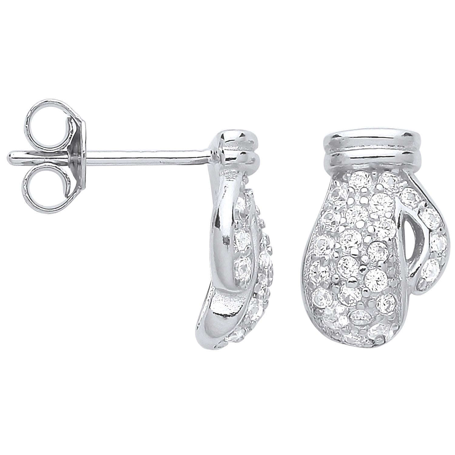 Silver Cubic Zirconia Boxing Gloves Stud Earrings