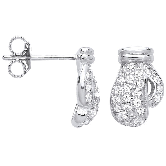 Silver Cubic Zirconia Boxing Gloves Stud Earrings
