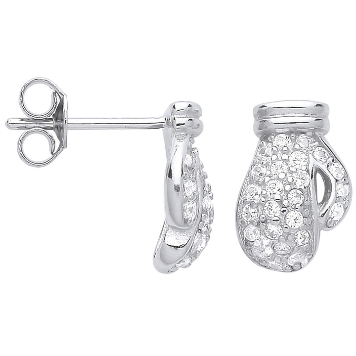 Silver Cubic Zirconia Boxing Gloves Stud Earrings
