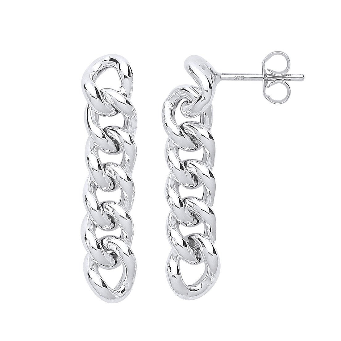 Silver Curb Chain Stud Drop Earrings - Fine Ring - Certified Authentic - Swiss Made – Luxury Jewellery by Imperial Tim