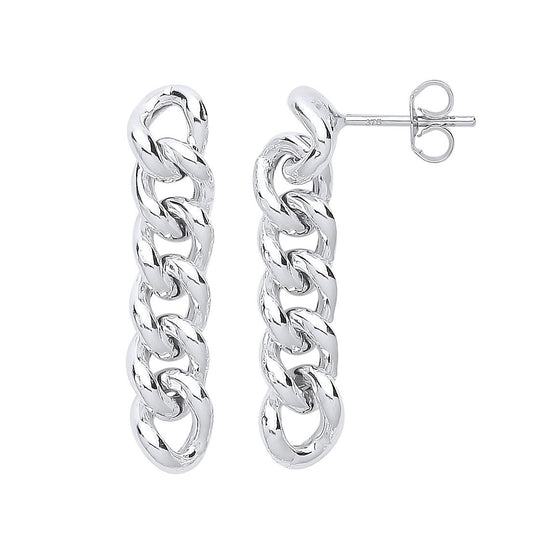 Silver Curb Chain Stud Drop Earrings - Fine Ring - Certified Authentic - Swiss Made – Luxury Jewellery by Imperial Tim