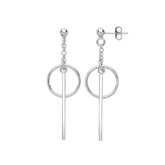Silver Pin & Circle Drop Earrings - Fine Ring - Certified Authentic - Swiss Made - UK Stock – Luxury Jewellery by Impe