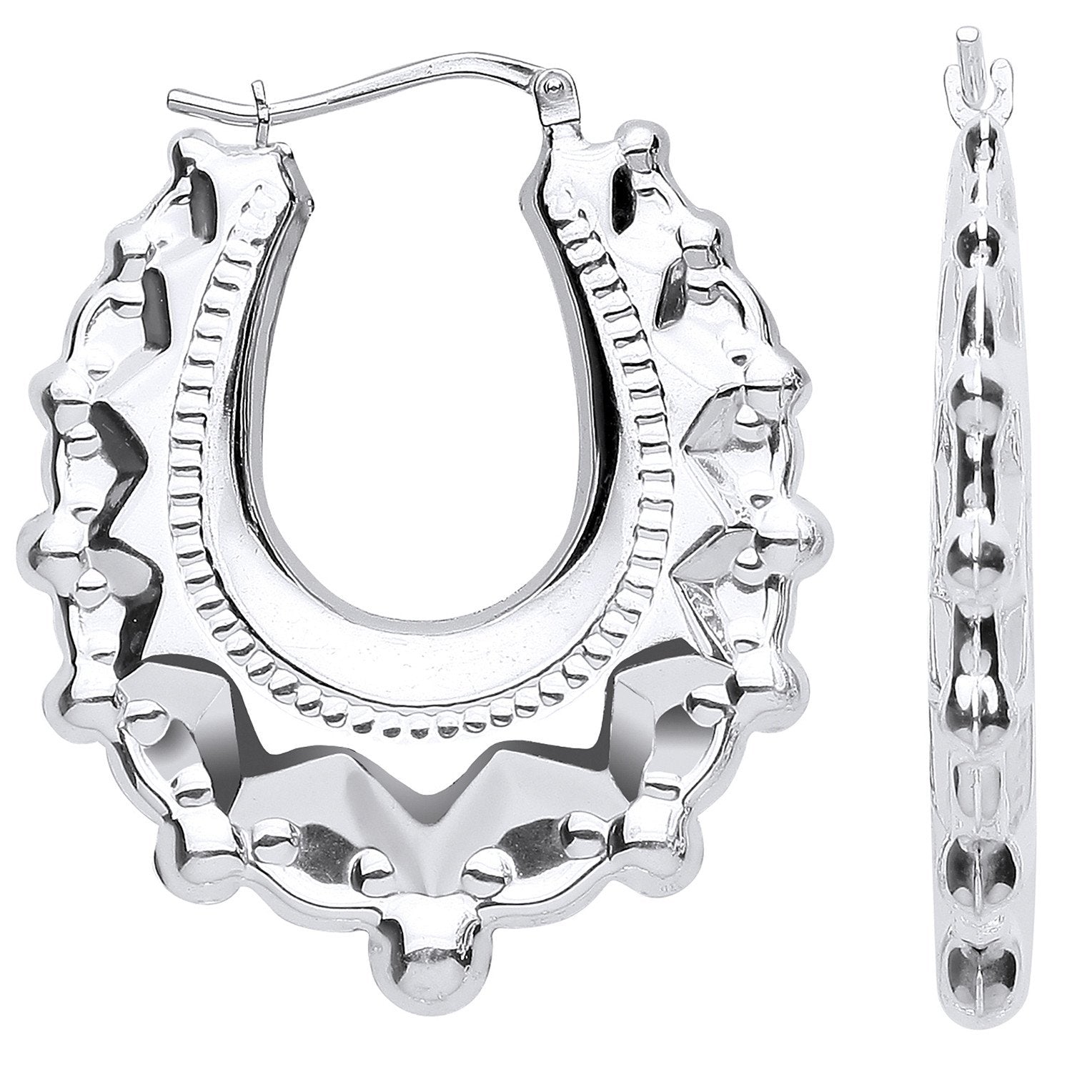 Silver Embossed Hinged Medium Oval Creoles - Luxury Watch - Certified Authentic - Swiss Made – Luxury Watch by Imperia