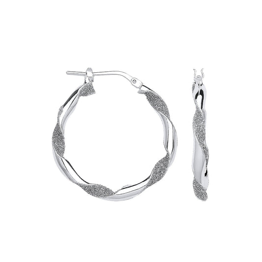 Silver Plain & Glitter 25mm Twisted Hoop Earrings - Fine Ring - Certified Authentic – Luxury Jewellery by Imperial Tim