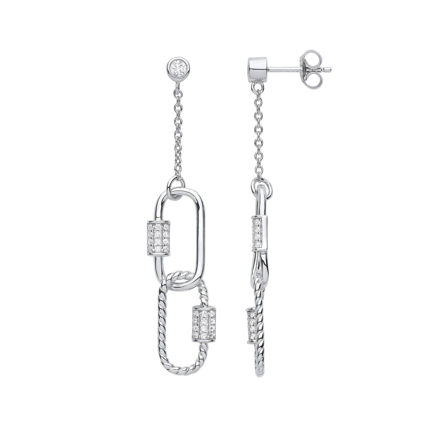 Silver Paper Clip Cubic Zirconia Drop Earrings - Fine Ring - Certified Authentic - Swiss Made – Luxury Jewellery by Im