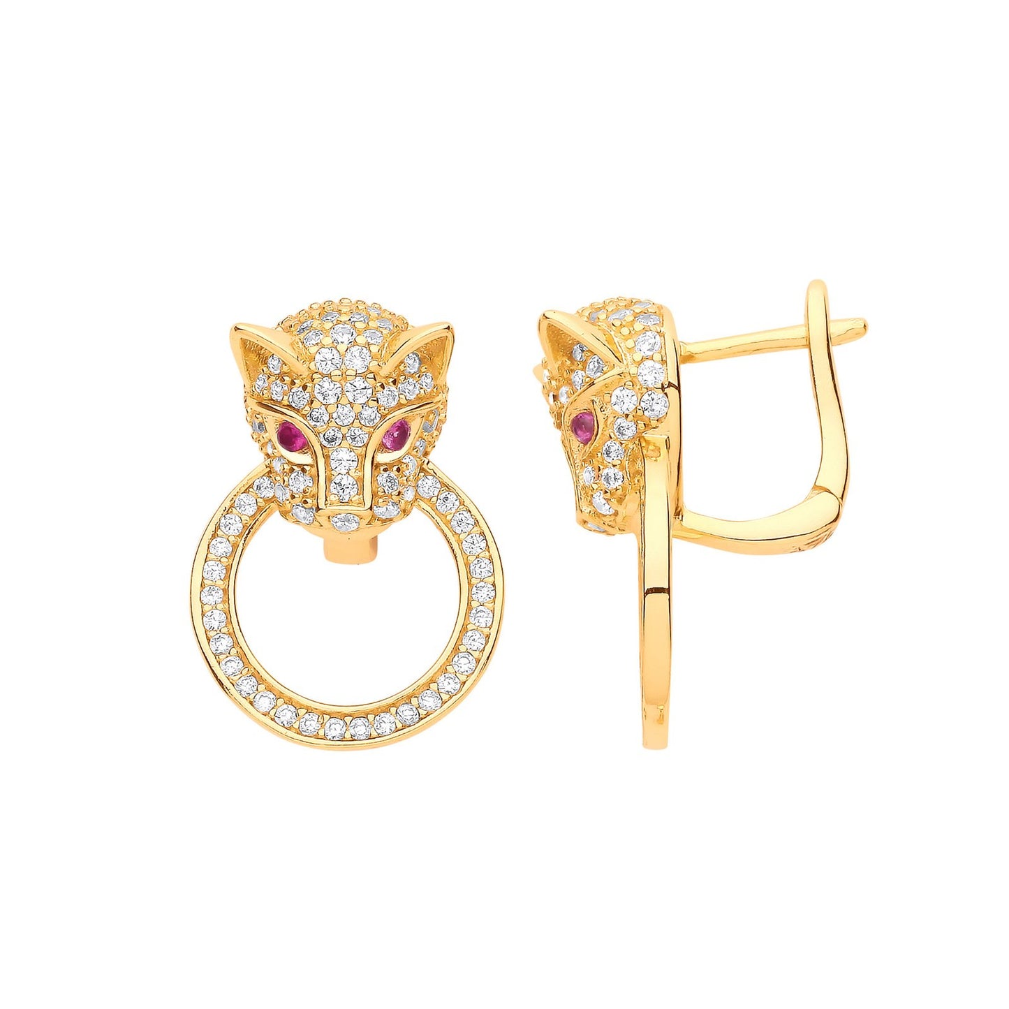 Silver Yellow Gold Plated Cubic Zirconia Jaguar Door Knocker Drop Earrings - Fine Ring – Luxury Jewellery by Imperial