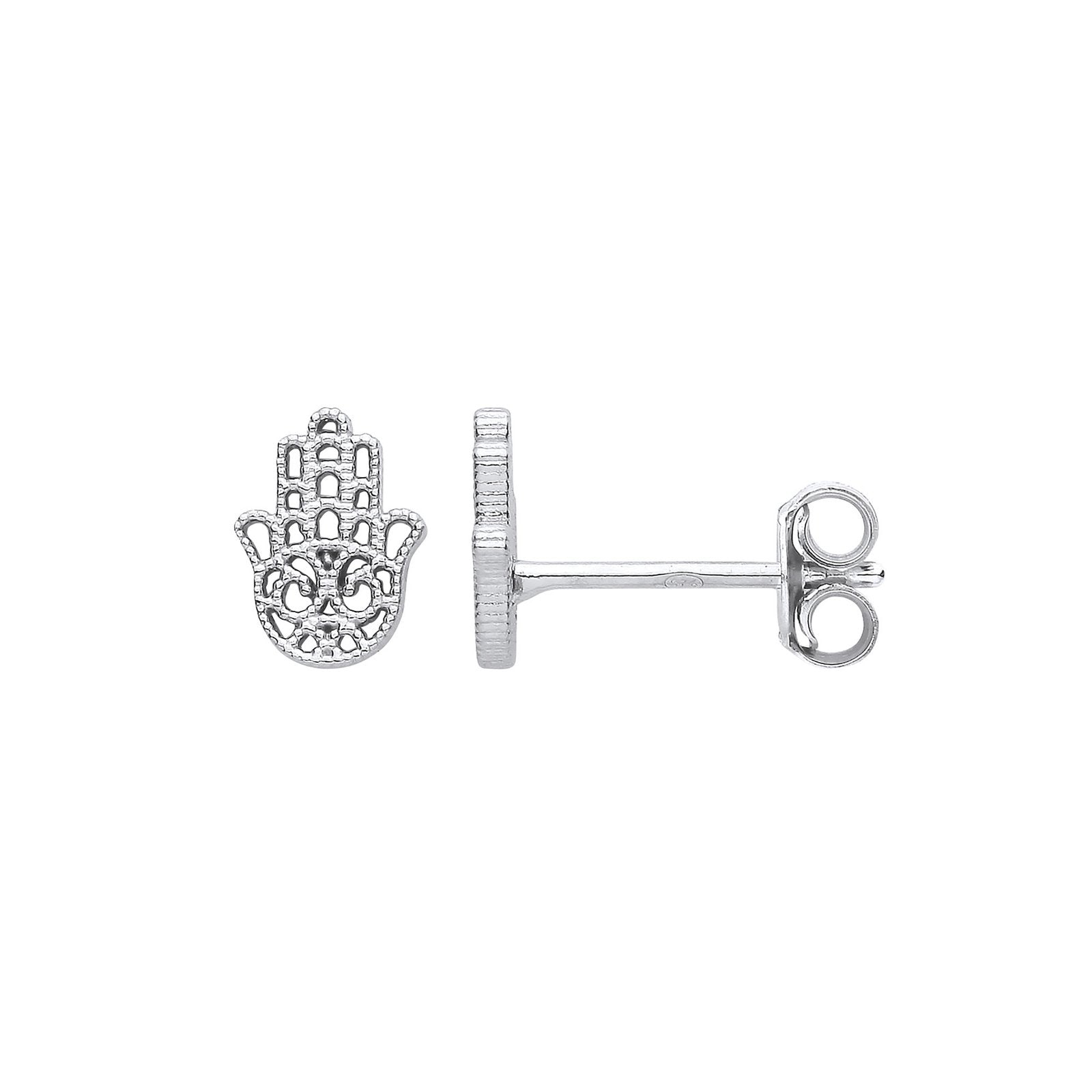 Silver Hamsa Hand Stud Earrings - Fine Ring - Certified Authentic - Swiss Made - UK Stock – Luxury Jewellery by Imperi