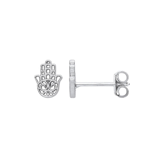 Silver Hamsa Hand Stud Earrings - Fine Ring - Certified Authentic - Swiss Made - UK Stock – Luxury Jewellery by Imperi