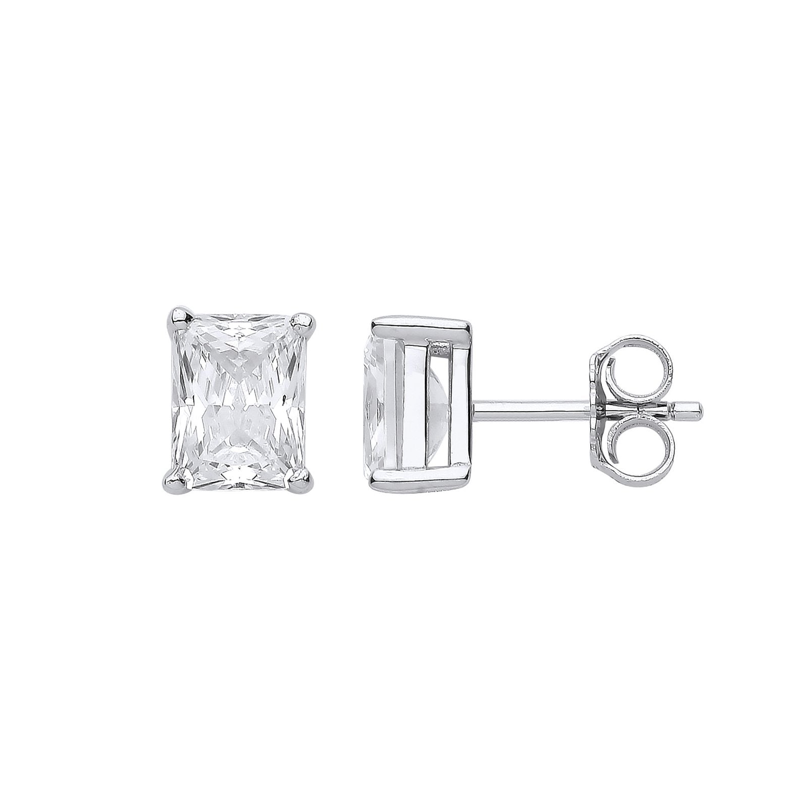 Silver Clear Cubic Zirconia Emerald Cut Stud Earrings - Fine Ring - Certified Authentic – Luxury Jewellery by Imperial