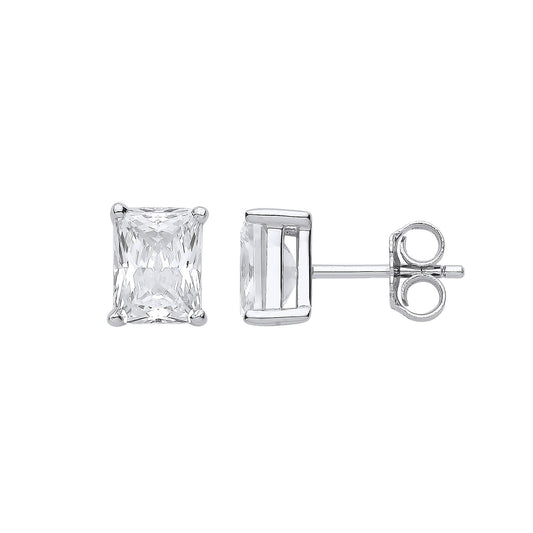 Silver Clear Cubic Zirconia Emerald Cut Stud Earrings - Fine Ring - Certified Authentic – Luxury Jewellery by Imperial