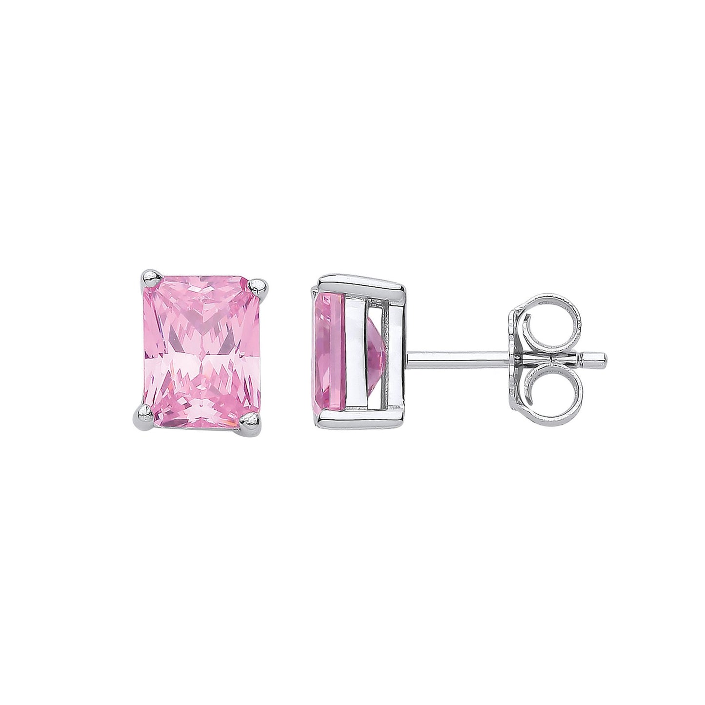 Silver Pink Cubic Zirconia Emerald Cut Stud Earrings - Fine Ring - Certified Authentic – Luxury Jewellery by Imperial
