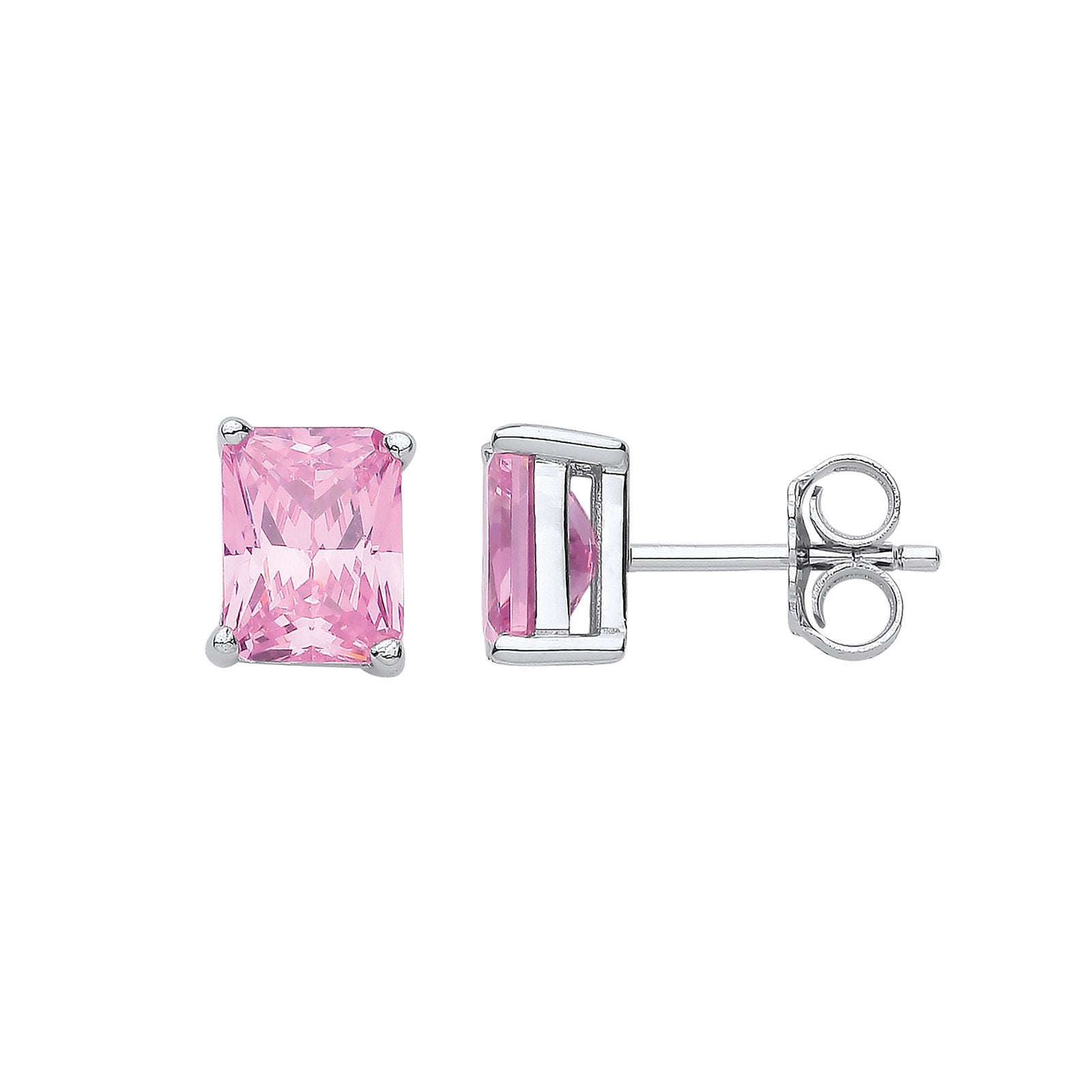 Silver Pink Cubic Zirconia Emerald Cut Stud Earrings - Fine Ring - Certified Authentic – Luxury Jewellery by Imperial