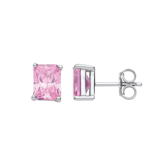 Silver Pink Cubic Zirconia Emerald Cut Stud Earrings - Fine Ring - Certified Authentic – Luxury Jewellery by Imperial