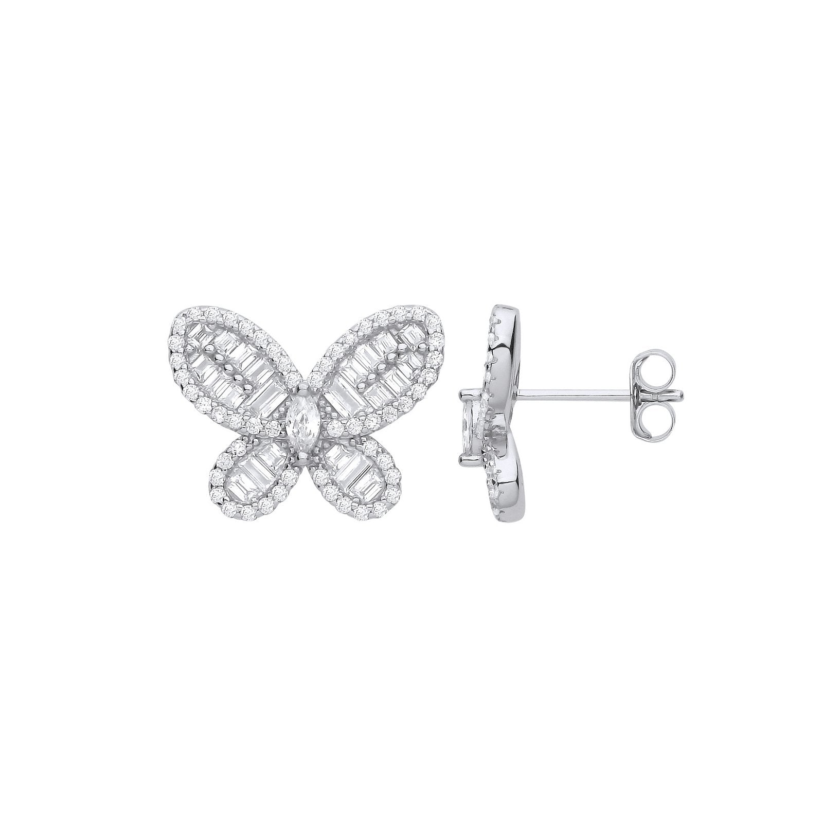 Silver Cubic Zirconia Butterfly Studs - Luxury Watch - Certified Authentic - Swiss Made – Luxury Watch by Imperial Tim