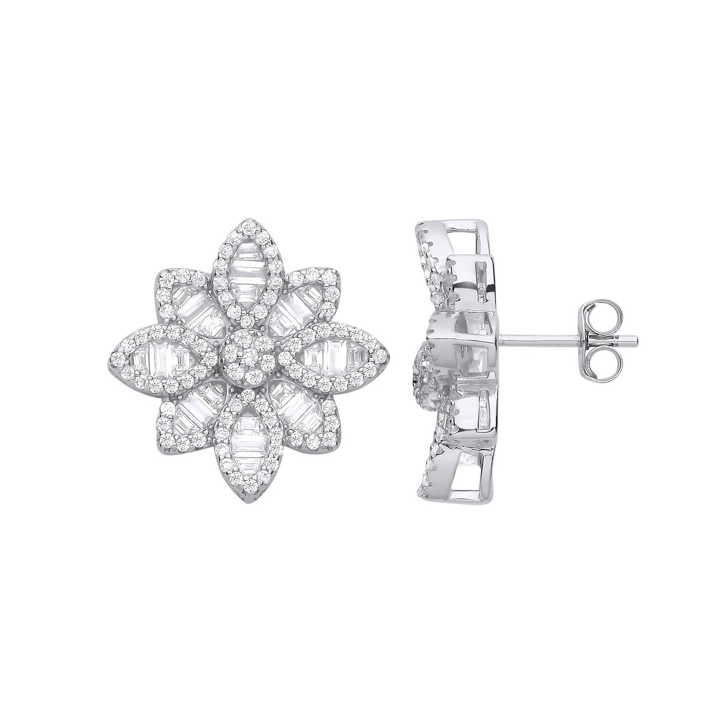 Silver Cubic Zirconia Big Flower Studs - Luxury Watch - Certified Authentic - Swiss Made – Luxury Watch by Imperial Ti